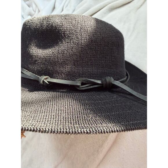 Anthropologie Black Packable Hat Woven Rancher Braided Trim Boho Western Witchy - Picture 5 of 6